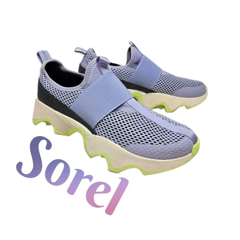 Sorel Womens Kinetic Sneakers Sz 10 Purple Mesh Black Leather Cushion Sole